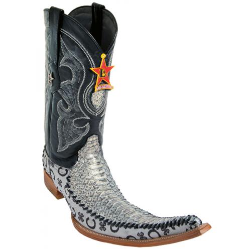 Los Altos Silver Genuine Python W/Fashion Design 9X Pointed Toe Cowboy Boots 97T5736