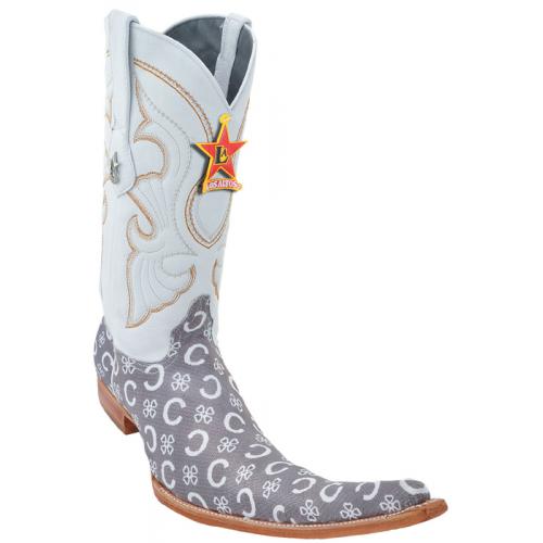 Los Altos Grey / White Genuine Fashion Design 9X Pointed Toe Cowboy Boots 975309