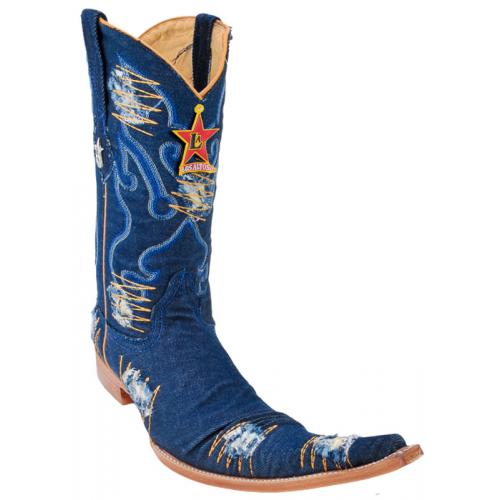 Los Altos Blue Genuine Demin W/Patch  9X Pointed Toe Cowboy Boots 974414