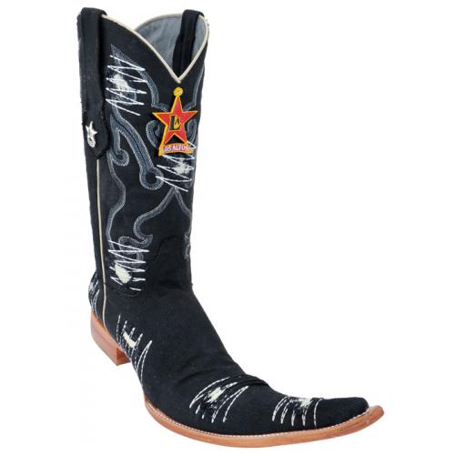 Los Altos Black Genuine Demin W/Patch  9X Pointed Toe Cowboy Boots 974405