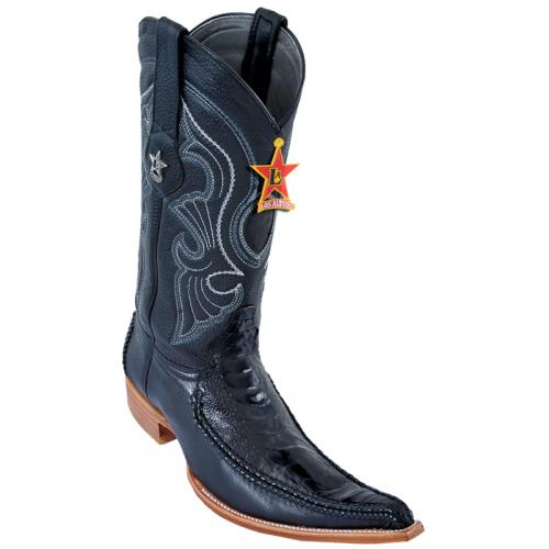 Los Altos Black Genuine Braid Stitch Ostrich Leg W / Deer 6X Pointed Toe Cowboy Boots 96TR0505