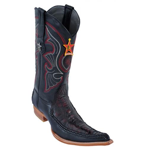 Los Altos Black Cherry Genuine Braid Stitch Ostrich Leg W / Deer 6X Pointed Toe Cowboy Boots 96TR0518