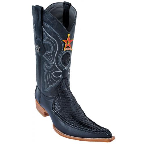 Los Altos Black Genuine Braid Stitch Python  W / Deer 6X Pointed Toe Cowboy Boots 96TR5705