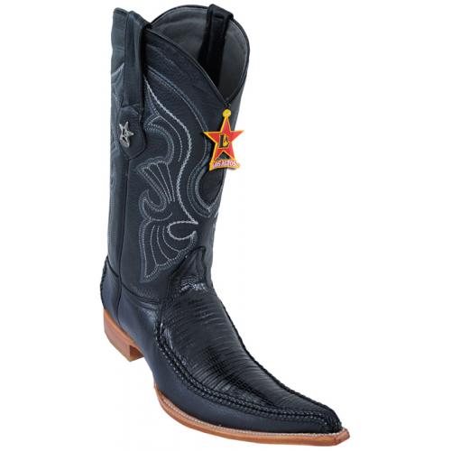 Los Altos Black Genuine Braid Stitch Lizard  W / Deer 6X Pointed Toe Cowboy Boots 96TR0705