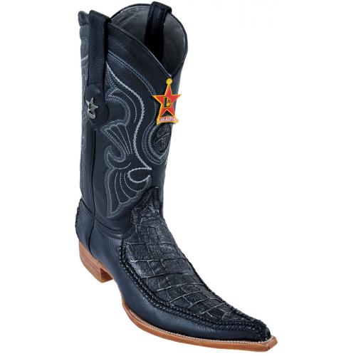 Los Altos Black Silver Genuine Menudo  W / Deer 6X Pointed Toe Cowboy Boots 96TR4591