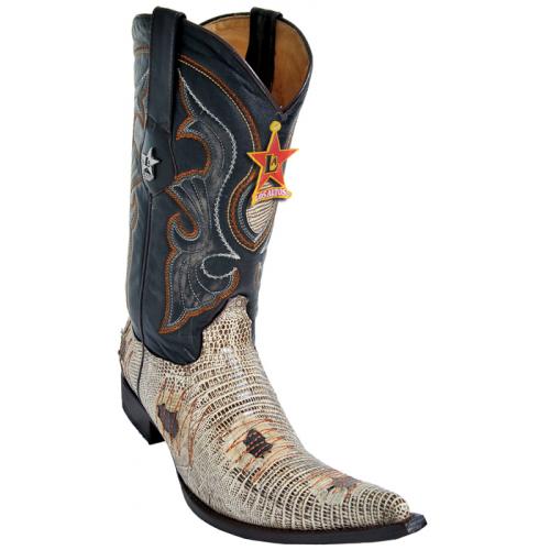 Los Altos Rustic Brown Genuine Lizard Teju W / Patches 6X Pointed Toe Cowboy Boots 96P0785