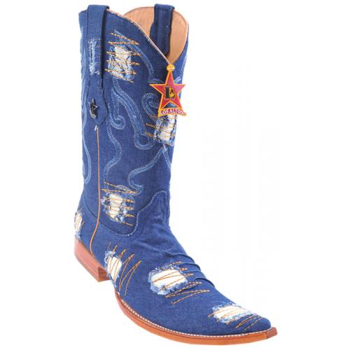Los Altos Blue Jean Denim With Patches 6X Toe Cowboy Boots 964414
