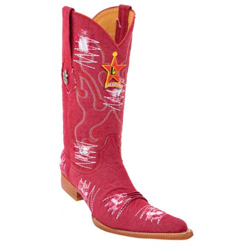 Los Altos Red Denim With Patches 6X Toe Cowboy Boots 964412