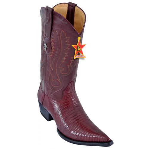 Los Altos  Burgundy  Genuine Teju 3X Toe W / Cowboy Heel Boots 95V0706