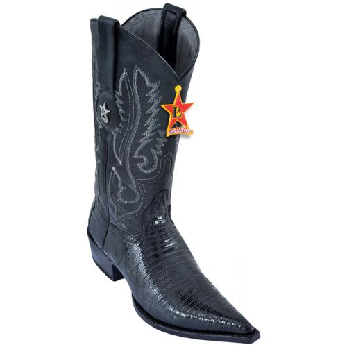 Los Altos  Black  Genuine Teju 3X Pointed Toe W / Cowboy Heel Boots 95V0705