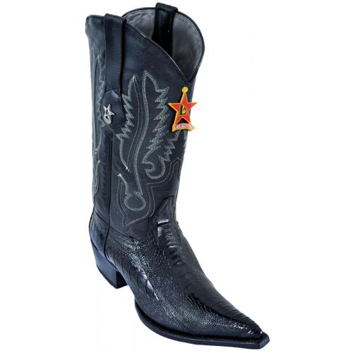 Los Altos Black Genuine Ostrich Leg 3X Pointed Toe W / Cowboy Heel Boots 95V0505
