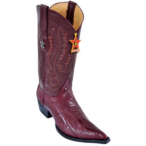 Los Altos Burgundy Genuine Ostrich Leg 3X Pointed Toe W / Cowboy Heel Boots 95V0506