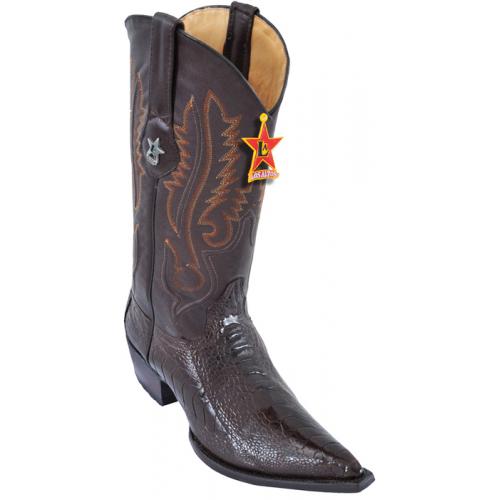 Los Altos Brown Genuine Ostrich Leg 3X Pointed Toe W / Cowboy Heel Boots 95V0507