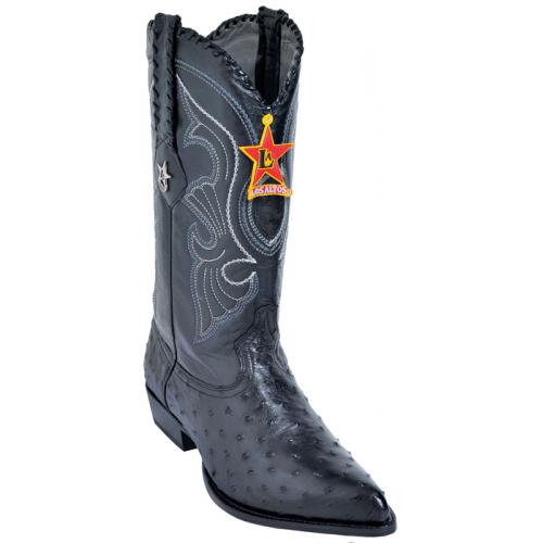 Los Altos Black Genuine All-Over Ostrich J-Toe Cowboy Boots 990305