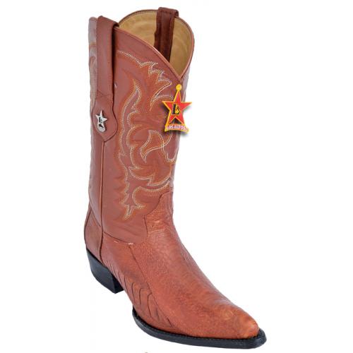 Los Altos Cognac All-Over Grasso Ostrich Leg  J-Toe  Cowboy Boots 98G0503