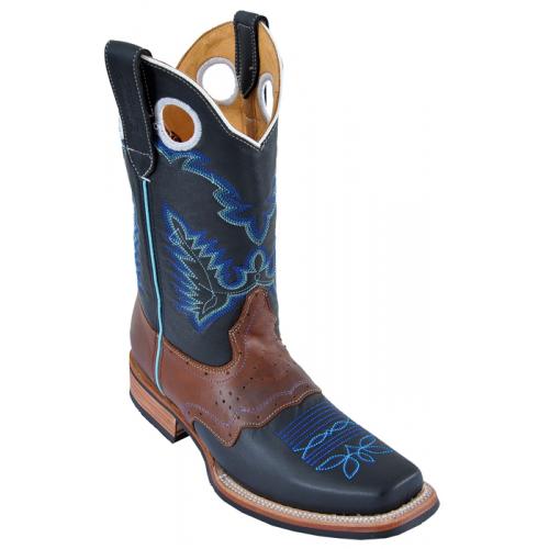 Los Altos Black & Cognac Grasso W/Leather Sole Rodeo W/Saddle  Boots 8114605