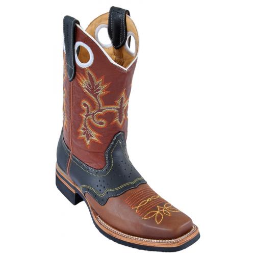 Los Altos Cognac & Black Grasso W/Leather Sole Rodeo W/Saddle  Boots 8113803