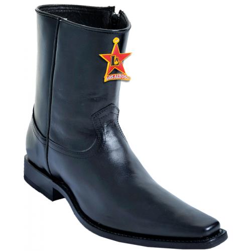 Los Altos Black Vergel Genuine Leather Square Toe Short Top With Zipper Cowboy Boots 73B8905