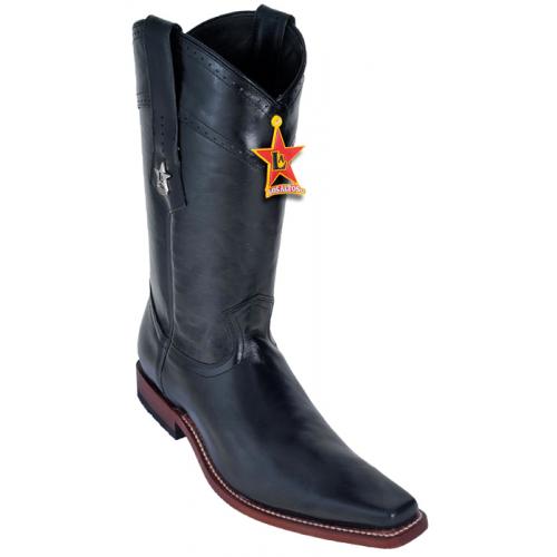 Los Altos Black Genuine Vergel  Square Toe Cowboy Boots 738905