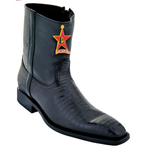 Los Altos Black All-Over Genuine Lizard Square Toe Ankle Boots 68B0705