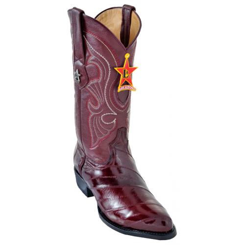 Los Altos Burgundy Genuine All-Over Eel Skin Medium R-Toe Cowboy Boots 600806