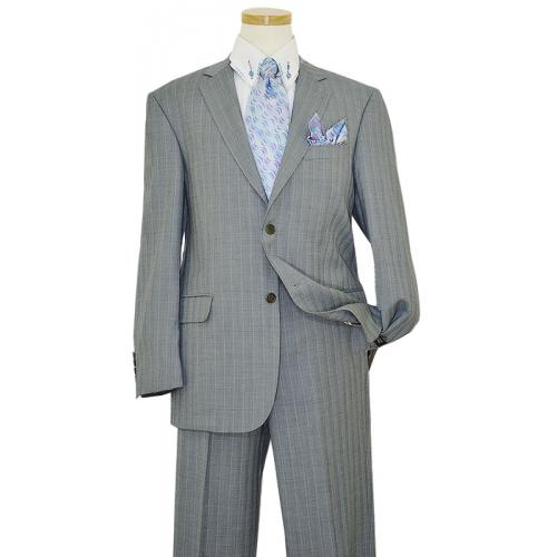 Collezioni By Zanetti Grey With Turquoise / Tan Pinstripes Super 120's Wool Suit FU1918/1