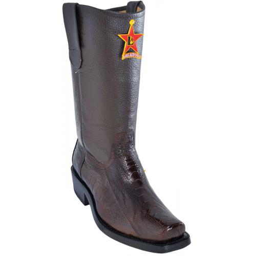 Los Altos Brown Genuine All-Over Ostrich Leg Leather Sole Biker Boots 55C0507