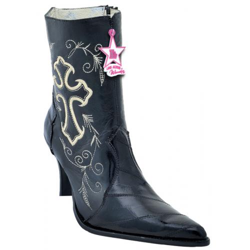 Los Altos Ladies Black Genuine Eel Ankle Boots With Zipper 36B0805