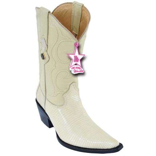 Los Altos Ladies Winterwhite Genuine Lizard 3X-Toe Cowgirl Boots 35N0604