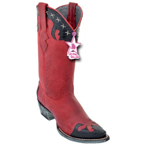 Los Altos Ladies Black / Red Genuine Lizard Snip Toe Cowgirl Boots 34P0705