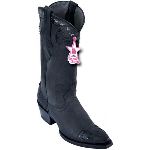 Los Altos Ladies Black Genuine Eel Snip Toe Cowgirl Boots 34PN0805