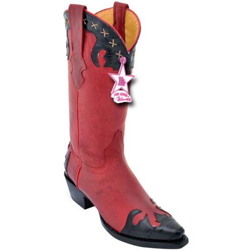 Los Altos Ladies Black / Red Genuine Eel Snip Toe Cowgirl Boots 34P0805