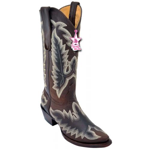 Los Altos Ladies Choco Genuine Desert W / Embroidery Snip Toe Cowgirl Boots 345094