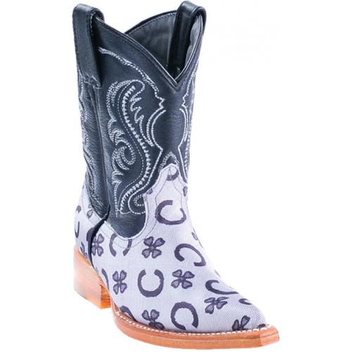 Los Altos Black Silver Genuine All-Over Fashion Design 3X Toe Cowboy Kid Boots 455391