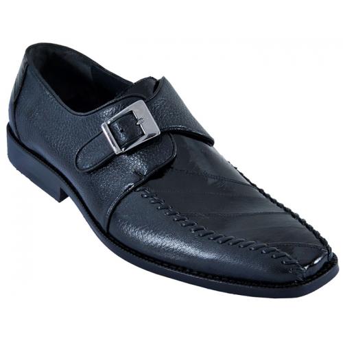 Los Altos Black All-Over Genuine Eel W/Deer Belt Buckle Shoes ZV060805