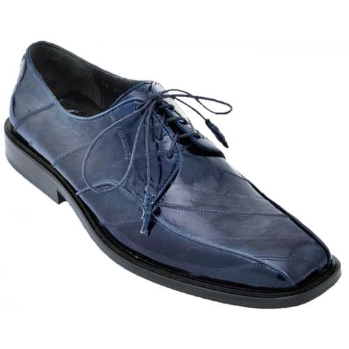 Los Altos Navy Blue Genuine All-Over Eel Dress Shoes With Laces ZV030810