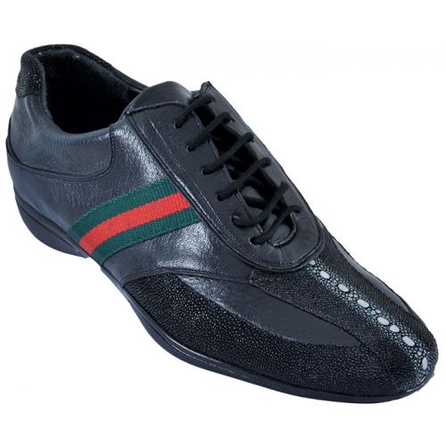 Los Altos Black Genuine Stingray Rowstone W/Deer Casual Shoes ZC071105.