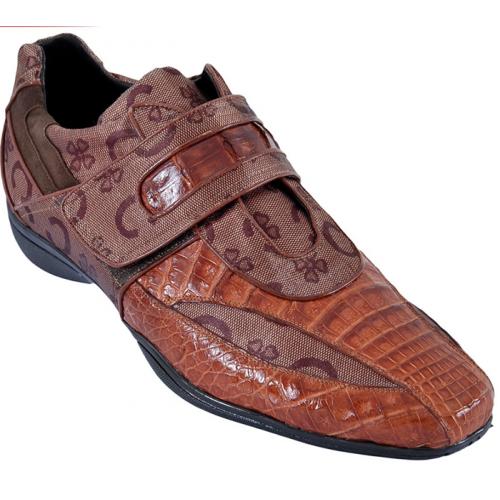Los Altos Cognac Genuine Crocodile Belly  W/Fashion Design Casual Shoes With Velcro Strap ZC089003