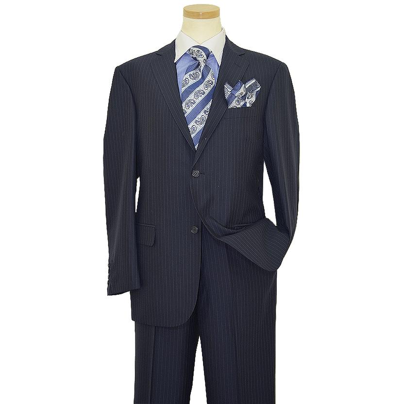 Santori By Zanetti Navy Blue With Dotted White Pinstripes Super