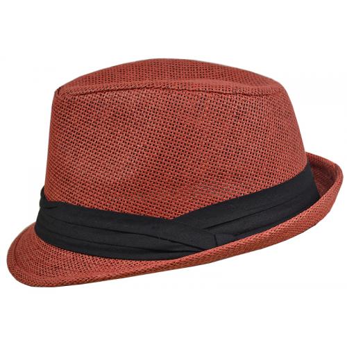 Milani Brick Red Straw Fedora Dress Hat FD-107