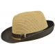 Stacy Adams Tan / Black Straw Fedora Dress Hat  With Black Print Ostrich Head Band SA590