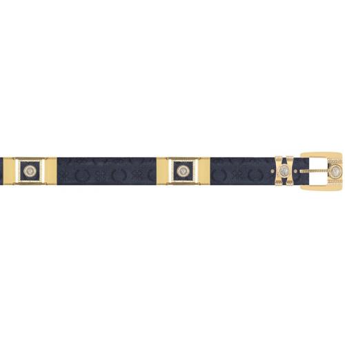 Los Altos Black Genuine Fashion W / Design With Rhinestone / Gold Plated Brackets Belt C195305