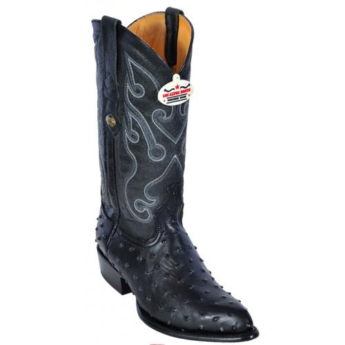 Los Altos Black All-Over Ostrich  J - Toe Print Cowboy Boots 3990305