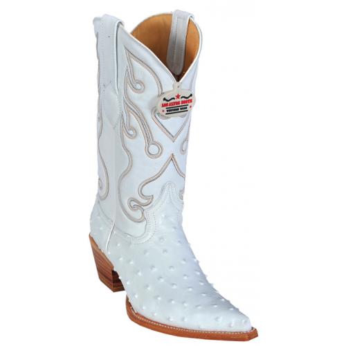 Los Altos Ladies White All-Over Ostrich Print 3X-Toe Cowboy Boots 3350328
