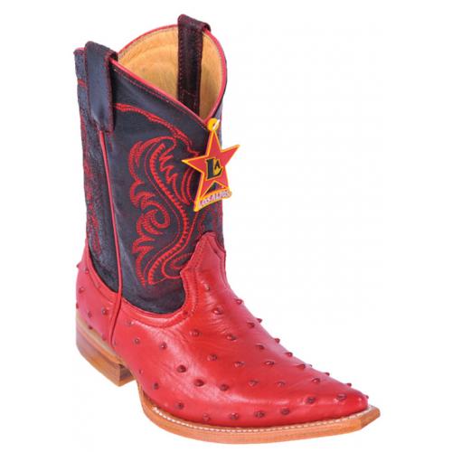 Los Altos Kid's Red All-Over Ostrich Print 3X Toe Cowboy Boots 3450312
