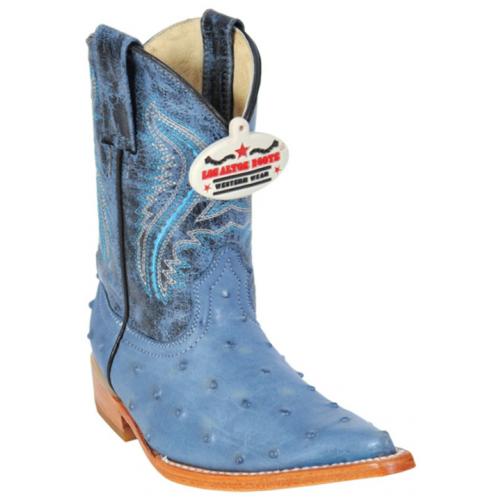 Los Altos Kid's Blue Jean All-Over Ostrich Print 3X Toe Cowboy Boots 3450314