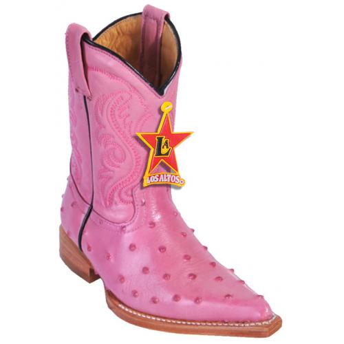 Los Altos Kid's Pink All-Over Ostrich Print 3X Toe Cowboy Boots 3450325