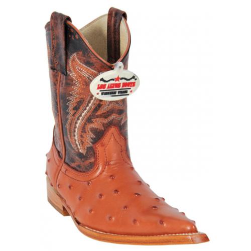 Los Altos Kid's Cognac All-Over Ostrich Print 3X Toe Cowboy Boots 3450303