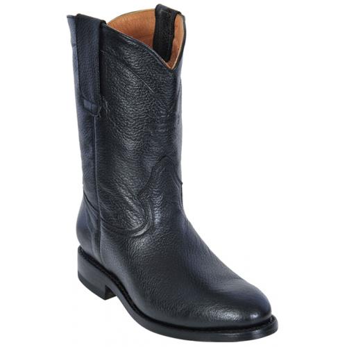 Los Altos Men's Black Genuine Deer Roper Leather w/ Rubber Sole Work Boots 535105