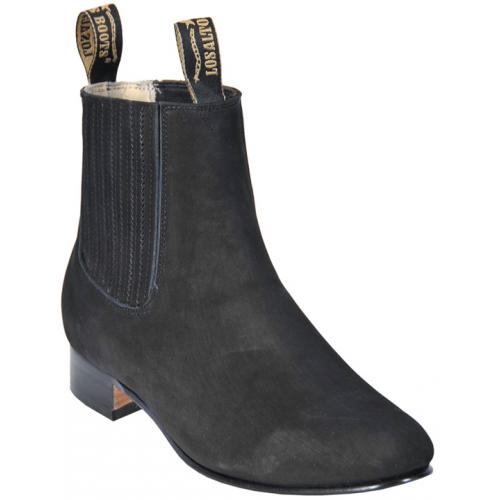Los Altos Men's Black Genuine Suede Charro  Short Boots 616305